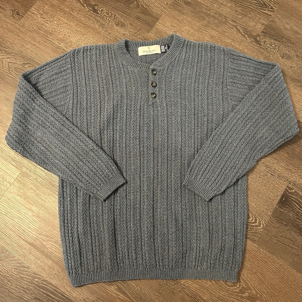 Vintage Bill Bass Mens Sweater Size M Crewneck Dad Retro‎ USA Made Knit Henley